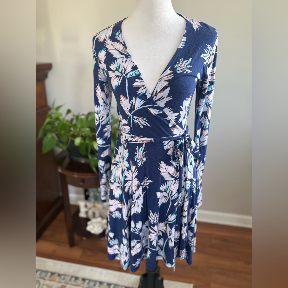 Yumi Kim Navy Blue Floral Long Sleeve Wrap Dress
